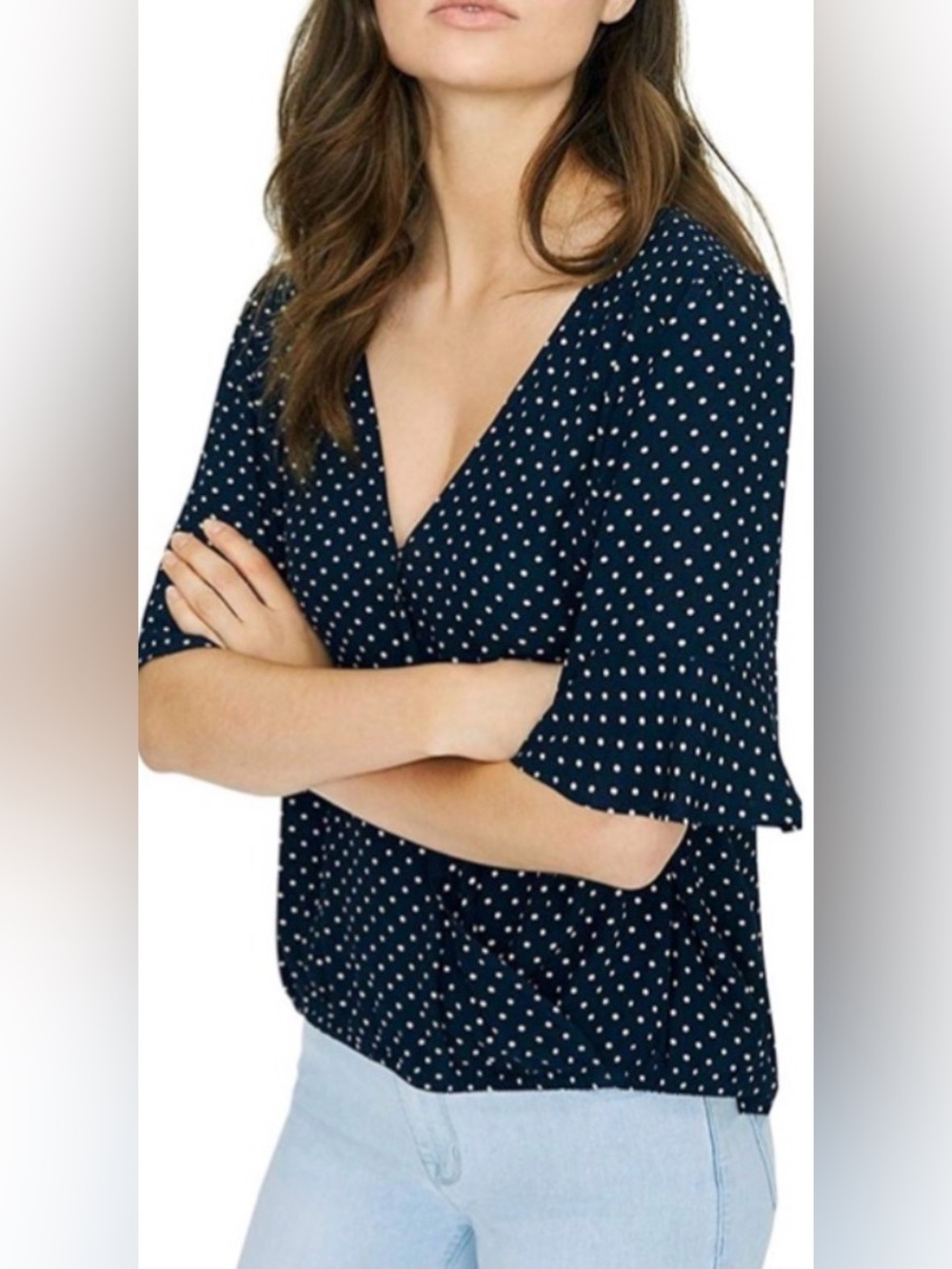 Evereve Sanctuary Womens Polka Dot
Bell Sleeve Wrap Top size xs NWT